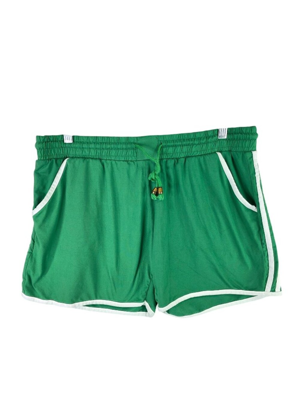 Womens Indero Green & White Athletic Shorts Drawstring Polyester Spandex Blend L